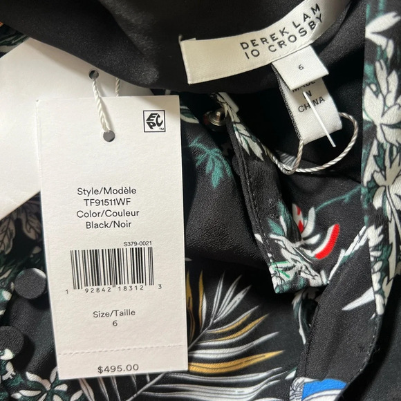 DEREK LAM size 6 
Bell-Sleeve Black Multicolor Floral Silk Dress - Picture 10 of 11